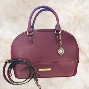 Anne Klein Burgundy Dome Satchel Handbag & Detachable Crossbody Strap